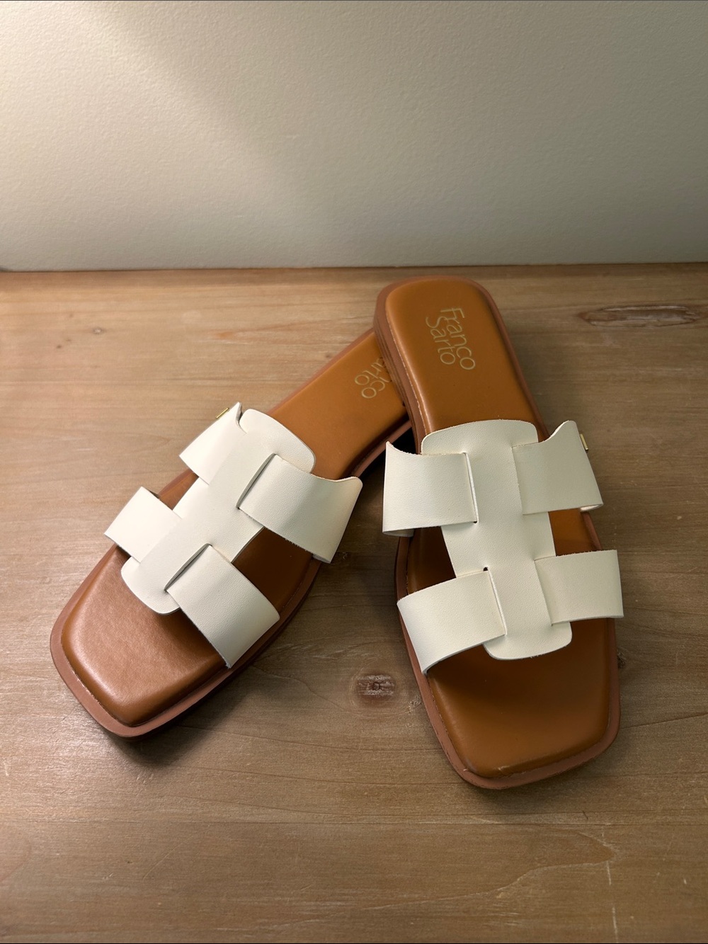 Franco Sarto White Leather Slide Mules